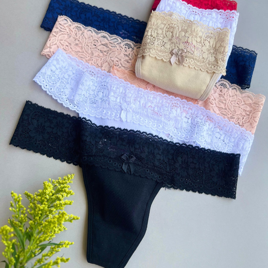 Algodón Ropa Interior Para Mujer Con Encaje Semanario Tanga