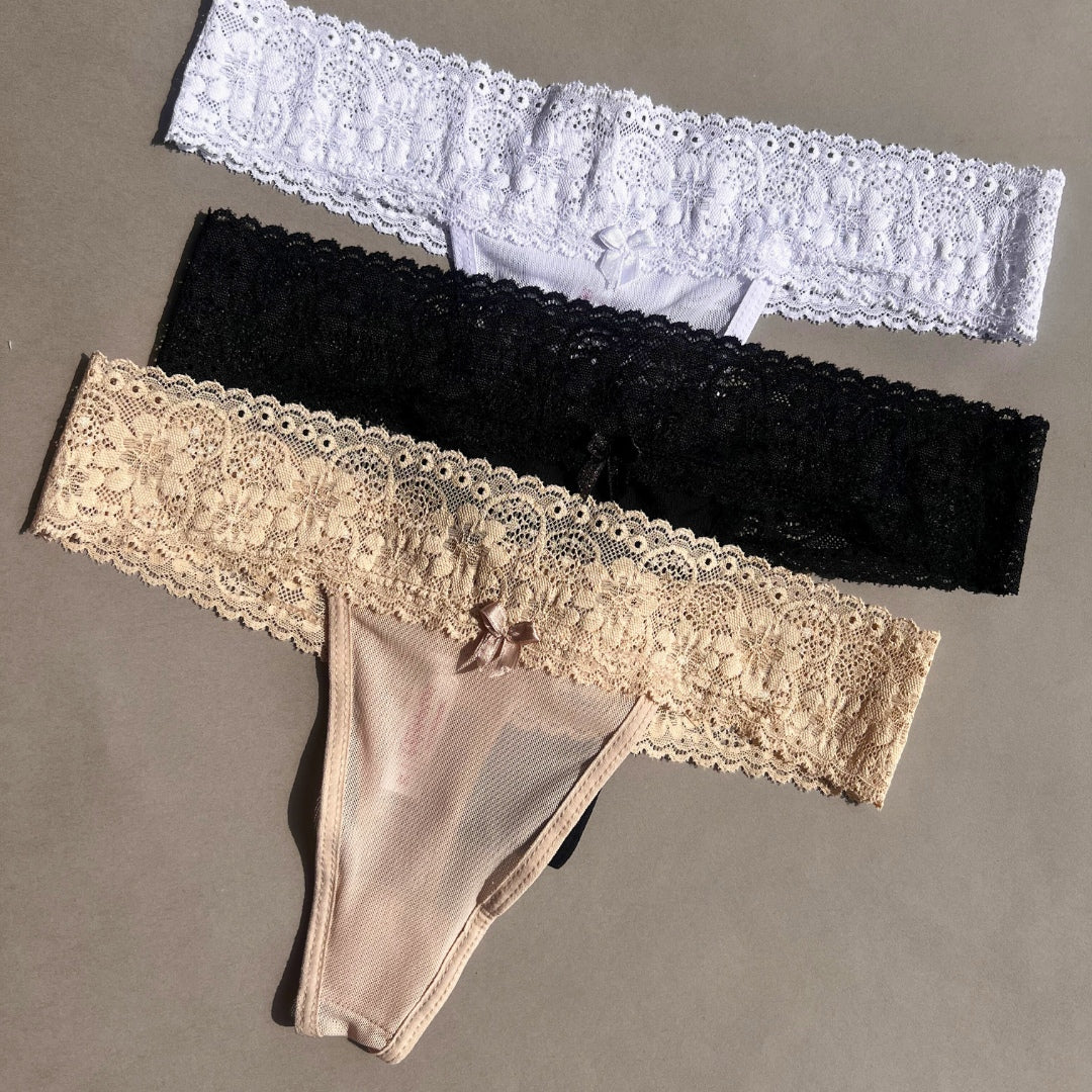 Panty Brasilera Encaje y Mesh Pack x3 / Mujer Ref. E-296