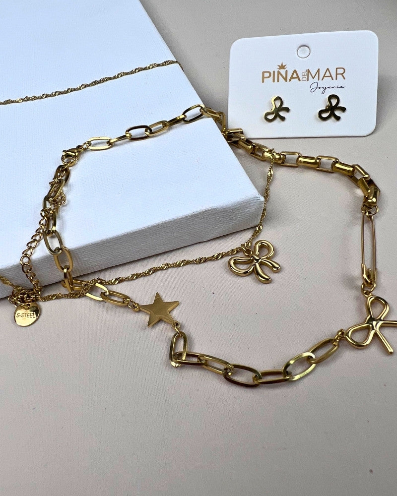 Set Collar y Aretes Bali Mujer / E-122S2434