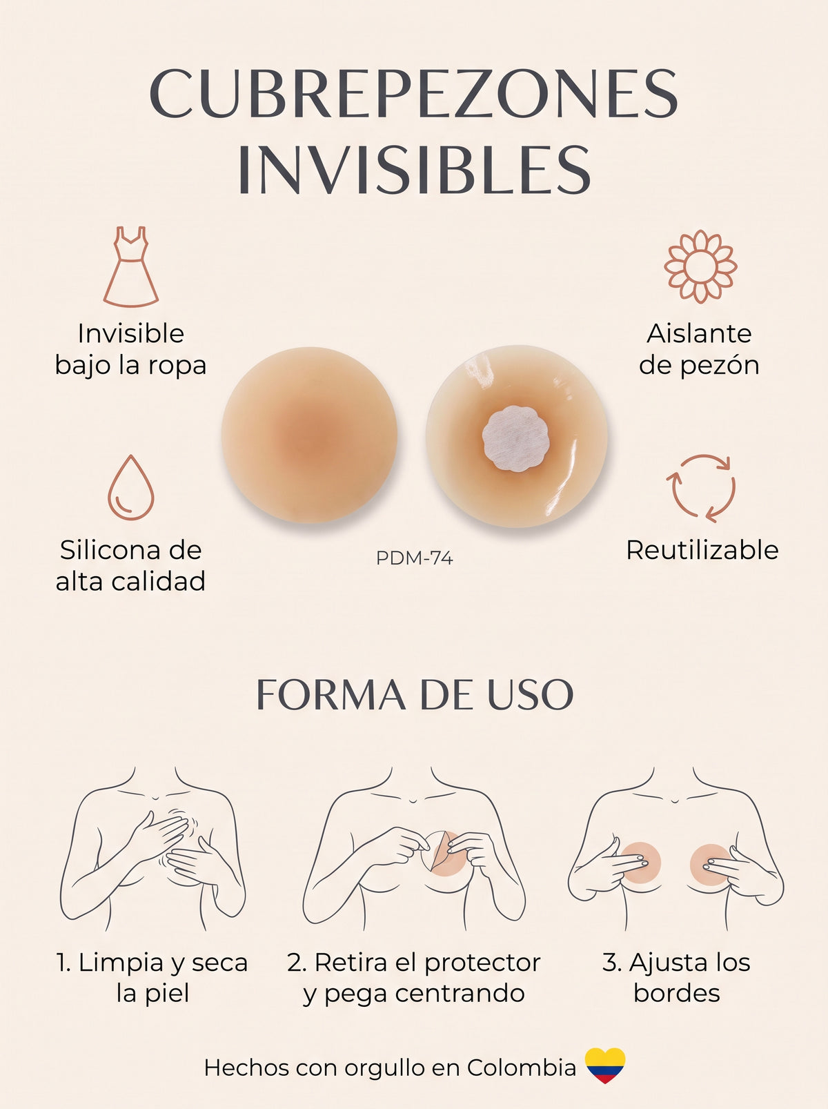 Cubrepezones Invisibles de Silicona para Mujer | Ref. PDM-74